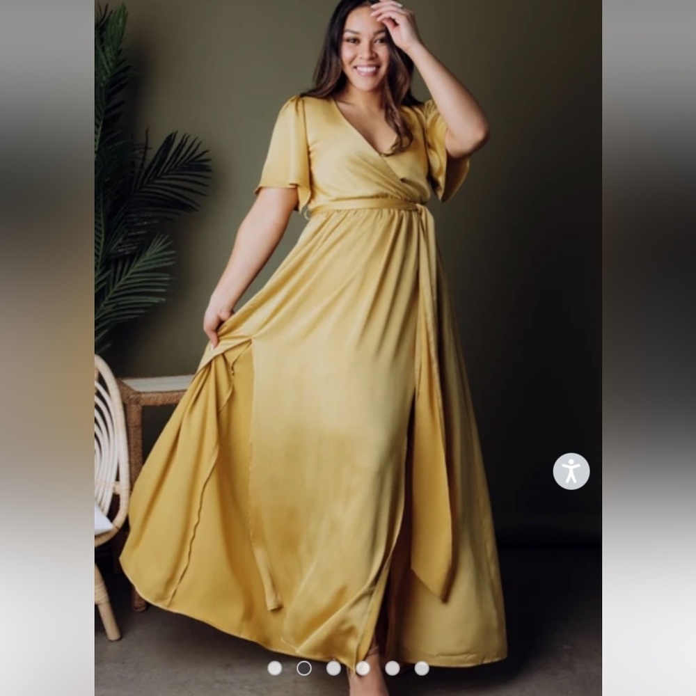 Size small Baltic Born mustard yellow/gold satin dress worn once